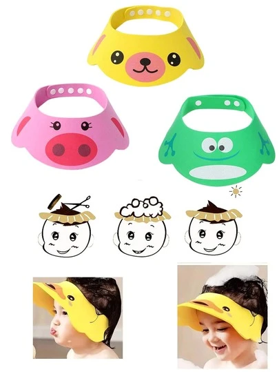 1pc Cartoon Shower Cap For Kids, Soft EVA Adjustable Waterproof Shampoo Cap, Portable Bathing Shower Cap With Cartoon Pattern, Essential Baby Bath Accessories