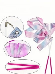 1pc/2pcs/5pcs Rhythmic Gymnastics Ribbon, 2m/4m/6m Dance Ribbon, Dance Performance Silk Ribbon, Glitter Dance Satin Ribbon With Rotating Baton