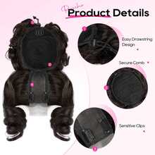 Messy Bun Hair Piece With Bangs - 2-In-1 Hair Bun Hairpieces Curly Updo Wig & Hair Topper With Long Side Bangs Natural-Looking Drawstring Ponytail Extension For Women - Multicolor - View 3