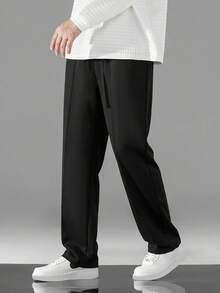 加大码男士黑色宽松西装裤，休闲办公风阔腿正装裤 - 黑色 - 查看 4