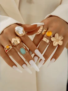 1 Set Adjustable Multi-Joint Rings, Butterfly, Heart, Diamond Rings Gift Set For Teenage Girls - one-size - View 2