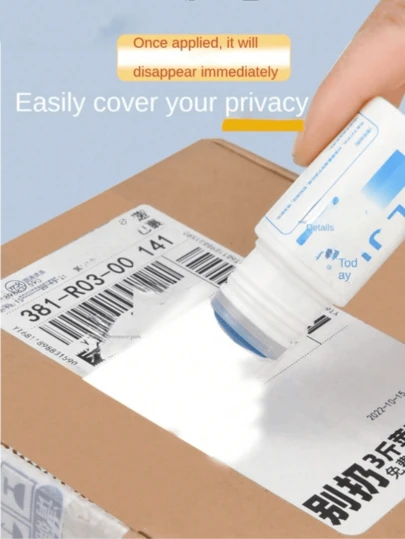 1pc 30ml Thermal Paper Correction Fluid, Courier Slip Correction Fluid, Effective For Protecting Personal Privacy, Cleaning Tool, All-In-One Courier Waybill Privacy Stamp Opener, Suitable For Thermal Paper Erasure (May Not Work Well On Other Papers, Mainly Designed For Courier Thermal Paper Information Erasure), Suitable For Household Cleaning, Good For Protecting Personal Privacy, Random Color/Style