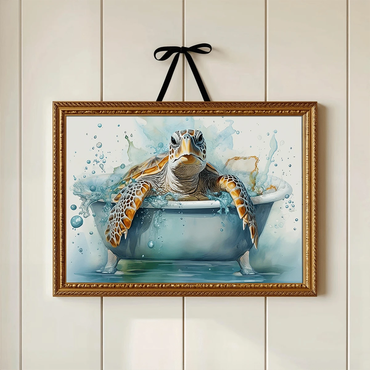 1 Stück modernes Wandkunstposter, Schildkröte Badezimmer Leinwandkunstdruck, lustige Schildkröte in der Badewanne Leinwandmalerei Poster, Meerestier in Aquarell, gerahmt oder ungerahmt, Raumdekoration, Heimdekoration, Studentenwohnheim Apartment Dekoration, Geschenke für Wanddekoration in Hotel, Zuhause, Wohnzimmer, Schlafzimmer, Badezimmer und Büro