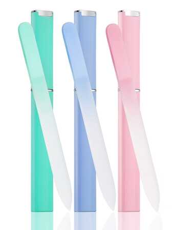 3件/套 玻璃指甲锉 双面抛光水晶指甲锉 带收纳盒，适用于美甲沙龙、女性及女孩的指甲护理