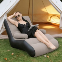 Ghế sofa bơm hơi dáng lười, ghế lười bơm hơi, lưng tựa bọc nhung, sofa giường bơm hơi, phù hợp dùng trong nhà và ngoài trời, nhà ở, sân hiên, vườn, hồ bơi, cắm trại (bao gồm bơm hơi) - cà phê - Xem 2