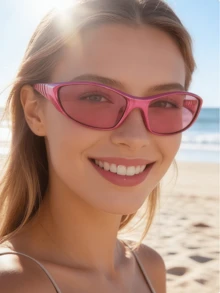 1 副新千年风格未来主义超大镜框运动骑行时尚眼镜，女士款，装饰时尚，防紫外线。 - 玫瑰紅 - 查看 3