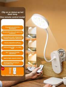 1pc Adjustable 3-Level Brightness Clamp LED Desk Lamp, Rechargeable With 800mAh Battery, Dimmable, Remote Control, USB Charging, Clamp Or Stand, Suitable For Office, Student Study And Reading - White Red Light - View 13