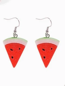 1 pieza Pendientes con forma de sandía de resina, y estilo europeo/americano divertido - Rojo - Ver 2