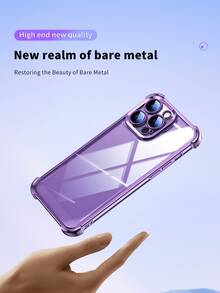 1pc Luxury Electroplate Transparent Phone Case Compatible With IPhone 17/6/7/8/X/XS/XR/11/12/13/14/15/16/16e,Galaxy S22/23/24/25/S24 FE/S25 EDGE, A04/05/06/A07/A17/A14/A15/A16/A24/A25/A34, Redmi Note 9/10/11/12/13 ,Redmi 9/10/12/13C 14C,OPPO,MOTO,Honor X,HW, RENO Realme C53 C55 C61 C63 C65 C75 Pro Max Plus Bumper Shockproof Clear Cover 2 In 1 PC TPU Case - Purple - View 3