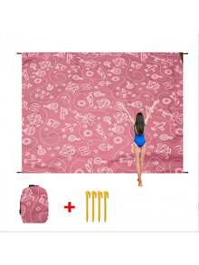 1pc Personalized Print Beach/Picnic Mat With Drawstring Carry Bag, Multi-Size, Suitable For Group Gatherings, Family Vacations, Beach, Lawn, Foldable, Moisture-Proof, Non-Stick Sand, Outdoor Camping Blanket, Portable Picnic Mat