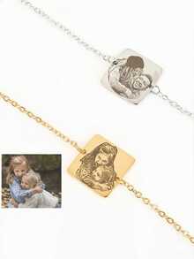 Customized Photo Bracelet With Name Plate, Your Photo Bracelet, Customized Bracelet, Engraved Bracelet, Personalized Jewelry, Portrait Bracelet, Gold Portrait Pendant, Personalized Family/Pet Jewelry, Perfect Gift, Family Keepsake Gift - Multicolor - View 5