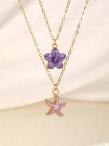 2 件套精致时尚甜美五瓣海星吊坠锁骨项链女士夏季海滩度假派对假日旅行珠宝配饰日常佩戴 - 彩色 - 查看 13