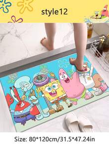 SPONGEBOB 1 pieza Alfombra de piso para sala de estar, dormitorio, mesita de café, sofá con diseño de Esponja Bob Esponja, lavable, la mejor decoración para fiestas y celebraciones con amigos, decoración perfecta para el hogar, regalo ideal para Año Nuevo - Multicolor - Ver 24