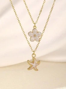 2 件套精致时尚甜美五瓣海星吊坠锁骨项链女士夏季海滩度假派对假日旅行珠宝配饰日常佩戴 - 彩色 - 查看 11