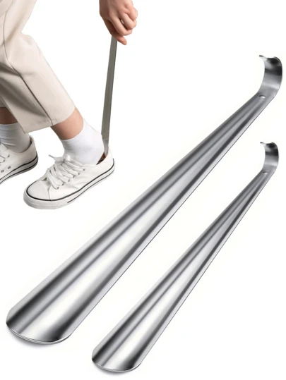 1pc Long Handle Shoe Horn - Unisex Stainless Steel Metal Shoe Lifter - 11.8 Inch/16.5 Inch Long, Suitable For Boots, Durable Curved Hook With Long Handle, Comfortable Grip, Perfect For Athletic Shoes And Dress Shoes, Suitable For Elderly And Medical Use, Shoe Dressing Aid | Disability Assistance Product
