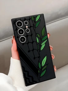 1pc Creative Green Plant Line Grid Scarf Phone Case Protective Cover Compatible With IPhone, Honor, Redmi, Galaxy, - Black - View 3