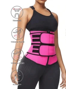 1pc High Waist Full Coverage Fitness Belt, Fashionable & Energetic, Made Of Breathable Elastic Neoprene Rubber, Skin-Friendly, Sweat-Proof, With 3-Row Wide Hook And Loop & Hidden Zipper Dual Closure Design For Adjustable Fit - Multicolor - View 2