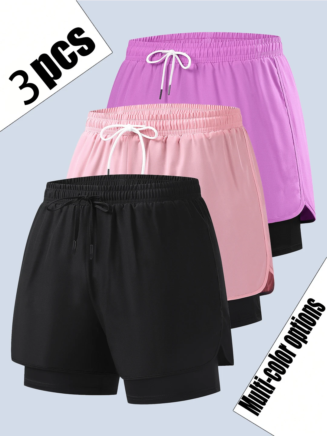 3pcs High Waist Slimming Sports Pants | 4-Way Stretch, Side Slit Design, Flattering Thigh Line, Essential For Fitness And Streetwear, Suitable For Yoga, Running And Daily Wear - 彩色 - 查看 1