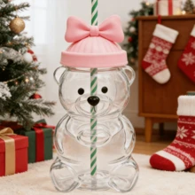 (1 Piece) Christmas Bear Straw Cup, Adorable Straw Cup, Honey Bear Straw Cup, 20oz Cute Coffee Mug - Perfect For Christmas, Valentine's Day, And Other Holidays, Also Doubles As A Stylish Home Decor Cup - Hồng - Xem 1
