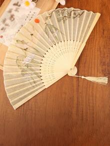 中国风折叠扇，古风复古风夏季汉服女式旗袍舞蹈扇，便携式波西米亚印花 ABS 塑料手扇，适合春、夏、秋、冬 - 彩色 - 查看 16