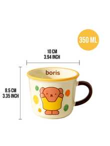 350ml Ceramic Mug, Milky White, Minimalist Style, Yellow Trim, Dark Brown Handle, Featuring Cute Boris Cartoon Pattern, Ceramic Material, Portable Design, Large Capacity, Ideal For Daily Use, Office, Leisure, Breakfast, Cozy Moments, Cartoon Enthusiasts, Young Women, Students, Also A Thoughtful Gift For Friends/Loved Ones