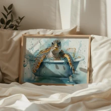 1 Stück modernes Wandkunstposter, Schildkröte Badezimmer Leinwandkunstdruck, lustige Schildkröte in der Badewanne Leinwandmalerei Poster, Meerestier in Aquarell, gerahmt oder ungerahmt, Raumdekoration, Heimdekoration, Studentenwohnheim Apartment Dekoration, Geschenke für Wanddekoration in Hotel, Zuhause, Wohnzimmer, Schlafzimmer, Badezimmer und Büro
