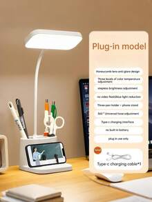 Đèn bàn LED đa năng 1 chiếc với 3 mức độ sáng, 3 giá đỡ bút và giá đỡ điện thoại, pin sạc 800mAh, sạc USB, chân đế điều chỉnh được, thích hợp cho văn phòng, học tập và đọc sách của học sinh. - đèn đỏ trắng - Xem 13