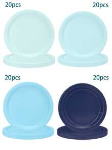 10 piezas/40 piezas/80 piezas Platos de papel azul degradado de 7 pulgadas y 9 pulgadas, platos desechables redondos para postre, platos para cena, platos de fiesta azul polvoriento para fiesta de océano, decoración de mesa de invierno, cumpleaños, boda, baby shower, vajilla de fiesta, suministros de picnic, uso diario familiar - Multicolor - Ver 9
