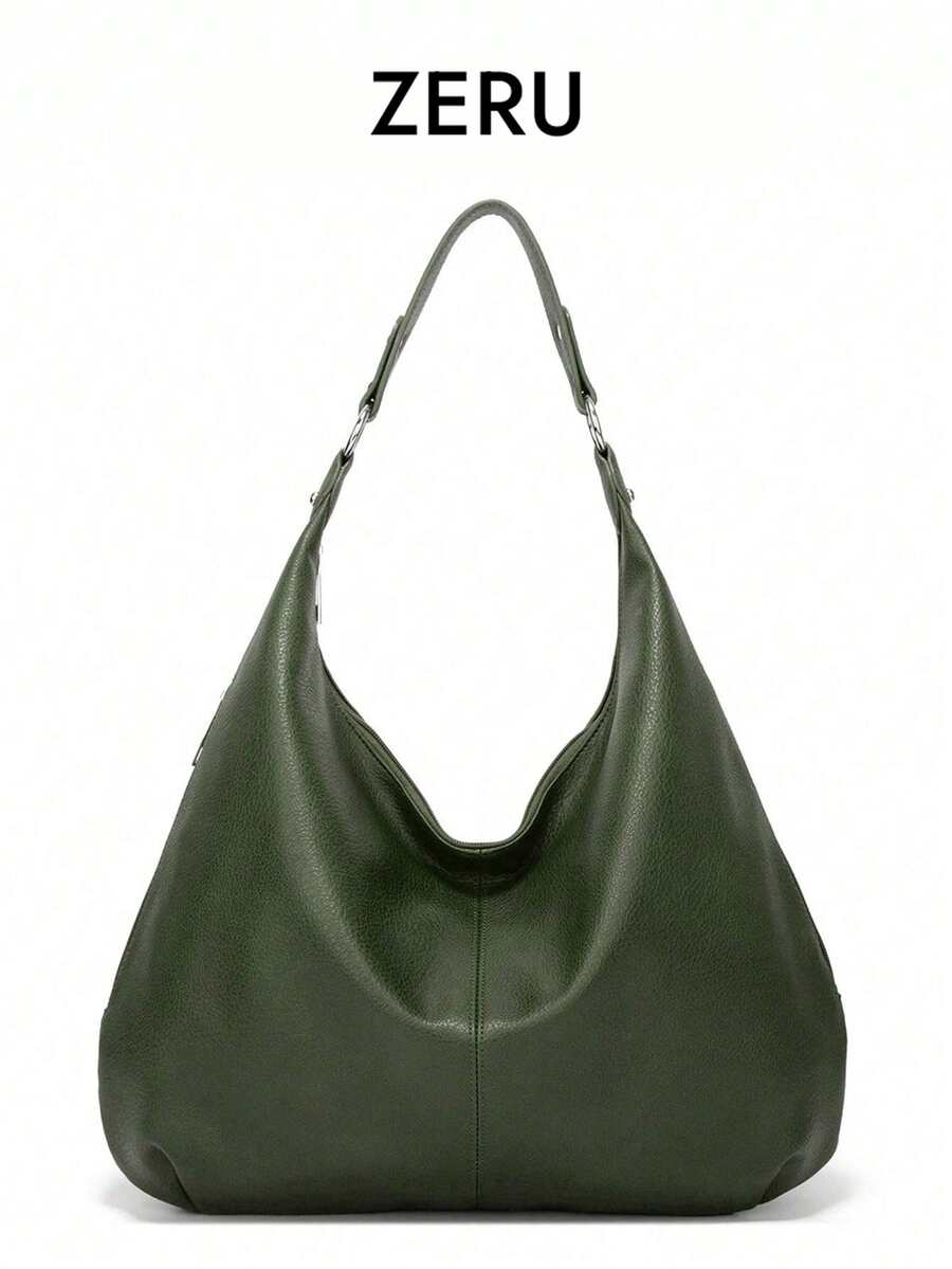 Vintage Tote Bag For Women, New Arrival, Large Capacity, Shoulder & Top Handle, Soft Leather, Underarm Style, Versatile For Commute , Green - Green - View 1