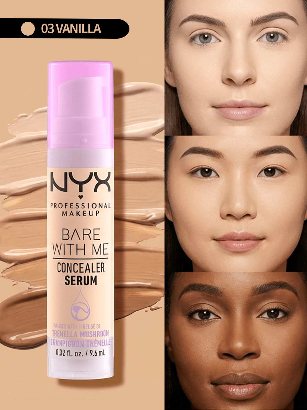 NYX Bare With Me 遮瑕精华 03 香草色 遮瑕膏 0.32 盎司/9.6 毫升 保湿 轻盈 可叠加遮瑕 精华液注入 自然妆效 适合爱美人士 女朋友 妻子 母亲 朋友 生日 毕业派对 旅行 露营 户外 学校 校园旅行 节日 周年纪念 秋季 万圣节 秋季造型 简约别致 清爽透亮肌肤 少即是多 - 03 香草 - 查看 1