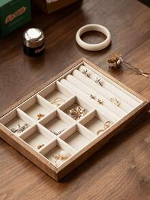 1pc Black Walnut Jewelry Storage Box, Soft Fabric Lining, Multi-Compartment Desktop Organizer Tray, Suitable For Earrings, Rings, Necklaces, Elegant Rectangular Design, For Home Or Office Use, Includes Drawers, Jewelry Box, Jewelry Trays