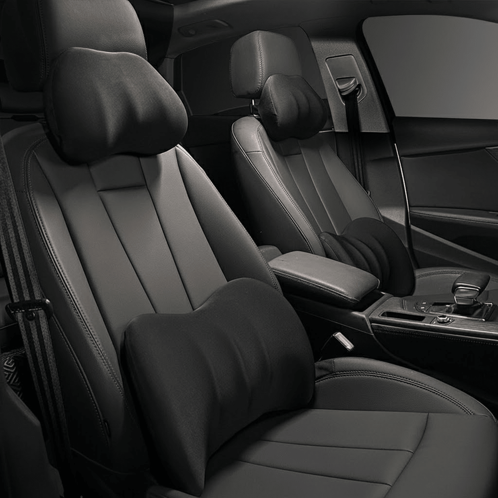 符合人体工学的记忆海绵汽车座椅套、汽车头枕和腰枕套装、汽车必备品、舒适颈枕和腰枕、家用/车载两用、四季皆宜、实用汽车内饰配件、理想的汽车用品 - 彩色 - 查看 2