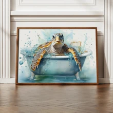 1 Stück modernes Wandkunstposter, Schildkröte Badezimmer Leinwandkunstdruck, lustige Schildkröte in der Badewanne Leinwandmalerei Poster, Meerestier in Aquarell, gerahmt oder ungerahmt, Raumdekoration, Heimdekoration, Studentenwohnheim Apartment Dekoration, Geschenke für Wanddekoration in Hotel, Zuhause, Wohnzimmer, Schlafzimmer, Badezimmer und Büro