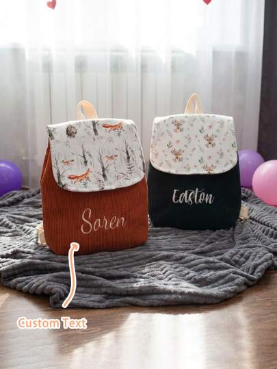 My First Backpack - Custom Name Toddler Nursery Bag | Cute Forest Animal Design | Soft Lightweight Velvet For Ages 1-4 | Personalized Kids Gift