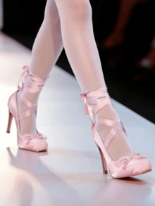 Women's Ballet High Heels Square Toe Mary Janes Lace Up Heels Elegant Ballerina Stiletto Heels Bow Decoration Party Dancing Shoes - 粉色 - 查看 7