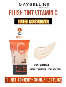 Maybelline FIT ME FLUSH TINT 2X VITAMIN C #02 WHITE TONE 5/30ml, Double Vitamin C² Double Brightening, 8-Dimensional Skin Improvement, Triple Essence Infused (Hyaluronic Acid 24H Hydration, Vitamin C Brightening, Niacore, Iyaluronic Acvaminvening. 3-Step Easy Application (Warm-Press-Pat) for Bright Fair Skin, Ideal for Daily Hydrating & Radiance Boost, Essential Item for Daily Skin Caring and Makeup Use - 美寶蓮早C管素顏霜 02 - 查看 12