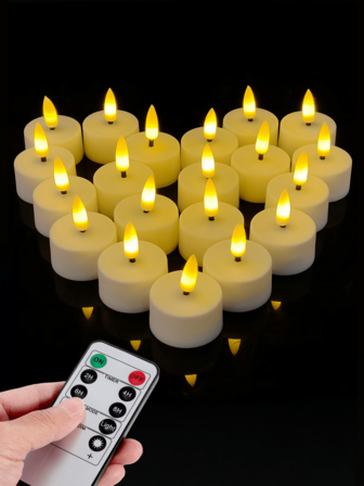 6pcs/12pcs/24pcs Flameless Tea Lights, Candles With 10-Key Remote Control & 24-Hour Timer, Realistic 3D Wick Wishing Candles For Home Decor, Date Night, Wedding, Christmas, Party, Valentine's Day Gifts, Candle Warmer