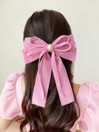 1Pc Pink Velvet Valentine's Day Hair Accessories, Pink Bow Long Tail Bow Hair Clip For Women, Cute Hairband Hair Clip Ponytail Clip Alligator Clip Accessories Bow.Winter Hair Accessories For Women Valentine's Day Gift Thanksgiving Day Red Bow, Claw Clips, Hair Slide, Hair Barrettes