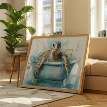 1 Stück modernes Wandkunstposter, Schildkröte Badezimmer Leinwandkunstdruck, lustige Schildkröte in der Badewanne Leinwandmalerei Poster, Meerestier in Aquarell, gerahmt oder ungerahmt, Raumdekoration, Heimdekoration, Studentenwohnheim Apartment Dekoration, Geschenke für Wanddekoration in Hotel, Zuhause, Wohnzimmer, Schlafzimmer, Badezimmer und Büro