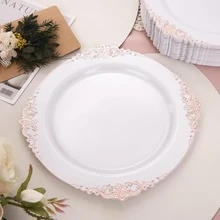 20pcs White And Rose Gold Salad Plates - Heavy Duty Gold Premium Dinnerware Set Includes 10pcs 7.5-Inch Dessert Plates, 10pcs 10.25-Inch Wedding And Thanksgiving Party Dinner Plates - Rose Gold - View 4