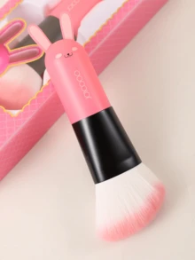 DU care Cute Animal Face Makeup Brush Portable Foundation Brush Loose Powder Brush Blush Brush Contour Brush Highlight Fan Brush Makeup Tools - Pink - View 3