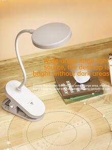 1pc Adjustable 3-Level Brightness Clamp LED Desk Lamp, Rechargeable With 800mAh Battery, Dimmable, Remote Control, USB Charging, Clamp Or Stand, Suitable For Office, Student Study And Reading - White Red Light - View 6