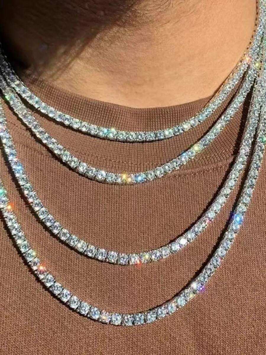 1pc 4mm Tennis Chain, Zinc Alloy Men's Layered Chain, Rock Rapper Hip Hop Necklace, Classic Design Ensures Versatility And Practicality, Presents Unparalleled Brilliant Luster, Suitable As Friend Gathering, Birthday, Party Gift - Fashion Tennis Chain - View 1