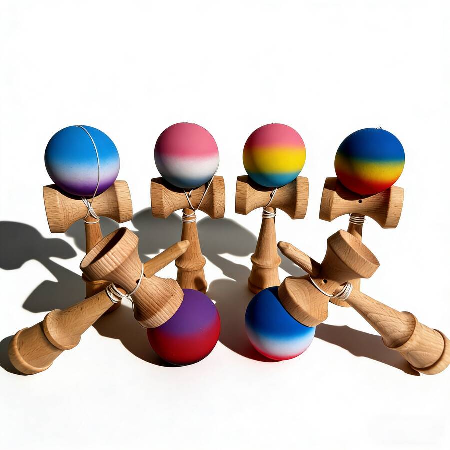 1pc Sports Equipment, Unisex Kendama Skill Ball | Colorful Cracked Wooden Balance Trainer, Outdoor Leisure Skill Development Set For All Ages - Multicolor - View 1