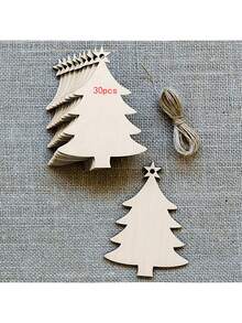 10pcs/20pcs/30pcs Christmas Tree Ornaments Wooden Crafts, Christmas Pendant Decor Ready For Painting, Drilling And Decorating
