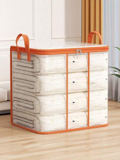 1pc Large Capacity Quilt Storage Bag, Transparent Reinforced Handles Bag For Clothes, Bedding, Moving, Waterproof Material, Wardrobe Organizer Garment Bag Waterproof Bag Storage Bags Clothes Organizer Clothes Storage Clothes Bag Packing Cubes Travel Essentials