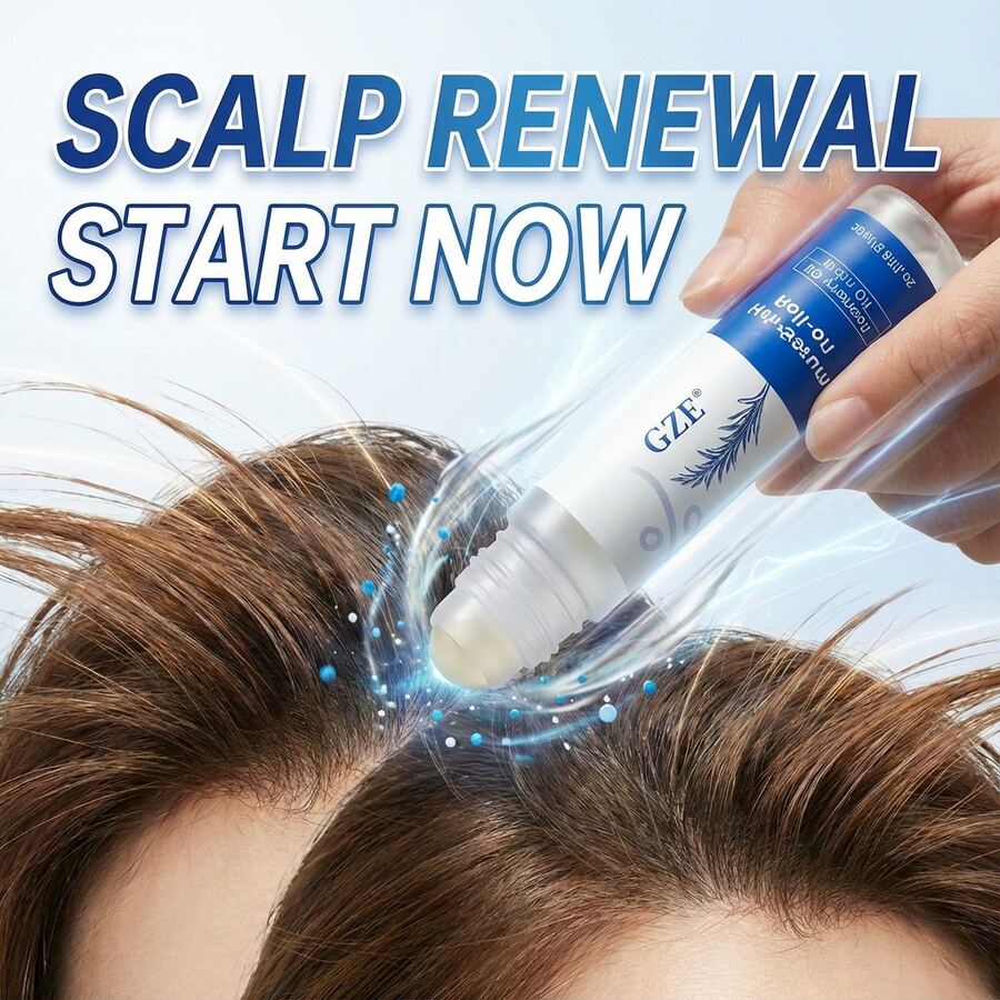 GZE Scalp & Hair Serum Roll On With Rosemary & Batana Oil - Hydrating Essence For Healthy Scalp, Silky Smooth & Frizz-Free Hair​