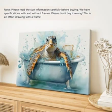 1 Stück modernes Wandkunstposter, Schildkröte Badezimmer Leinwandkunstdruck, lustige Schildkröte in der Badewanne Leinwandmalerei Poster, Meerestier in Aquarell, gerahmt oder ungerahmt, Raumdekoration, Heimdekoration, Studentenwohnheim Apartment Dekoration, Geschenke für Wanddekoration in Hotel, Zuhause, Wohnzimmer, Schlafzimmer, Badezimmer und Büro