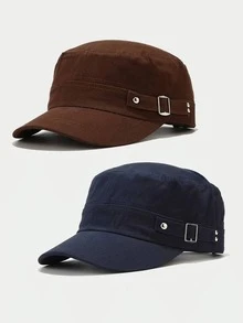 1pc Unisex Rivet Embellished Military Cap, Adjustable Brim Sun Hat, Suitable For Climbing, Vacation And Daily Use