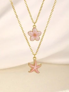 2 件套精致时尚甜美五瓣海星吊坠锁骨项链女士夏季海滩度假派对假日旅行珠宝配饰日常佩戴 - 彩色 - 查看 10